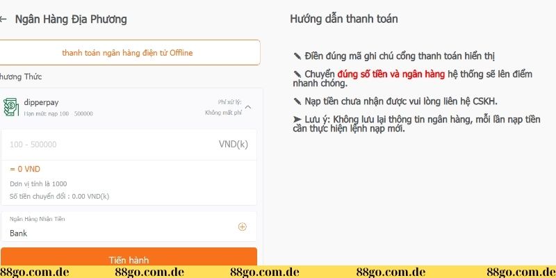 Hướng dẫn nạp tiền qua ngân hàng