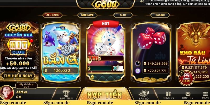 Sức hấp dẫn của sảnh game Go88